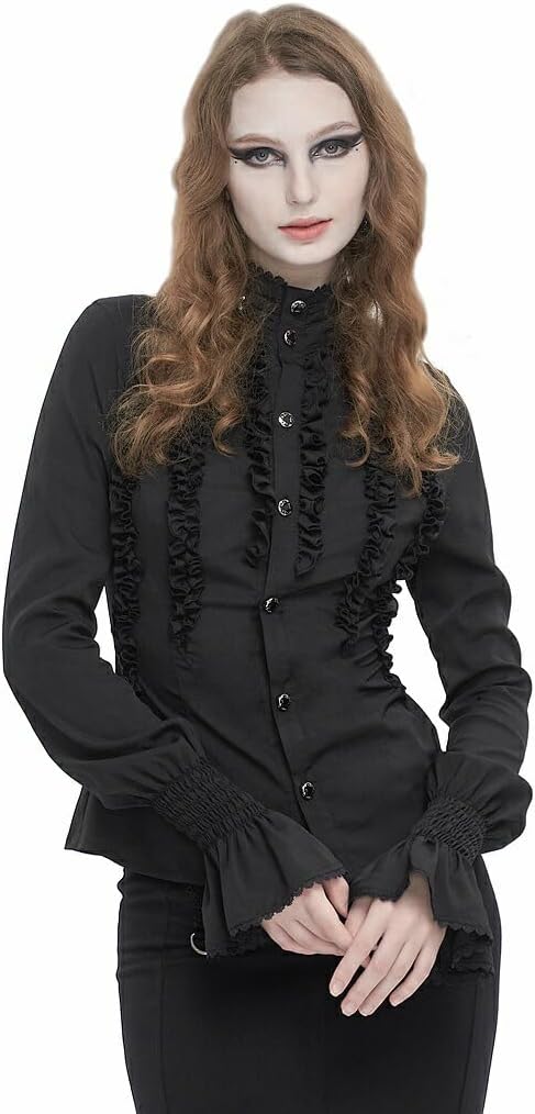 【フラメンコ衣装】ブラック トップス ブラウス 黒 赤 長袖 ドット フリル フラメンコ衣装】フリル付き黒 長袖ブラウス パイピングフリル 長袖